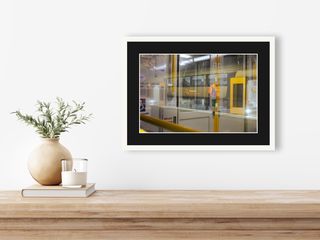 Unknown train station, Sydney | Reflections in carriage window | 2025 shown in a room