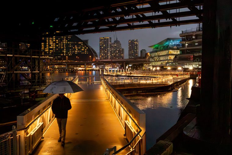 Darling Harbour, Sydney | Lone figure in rain | 2026