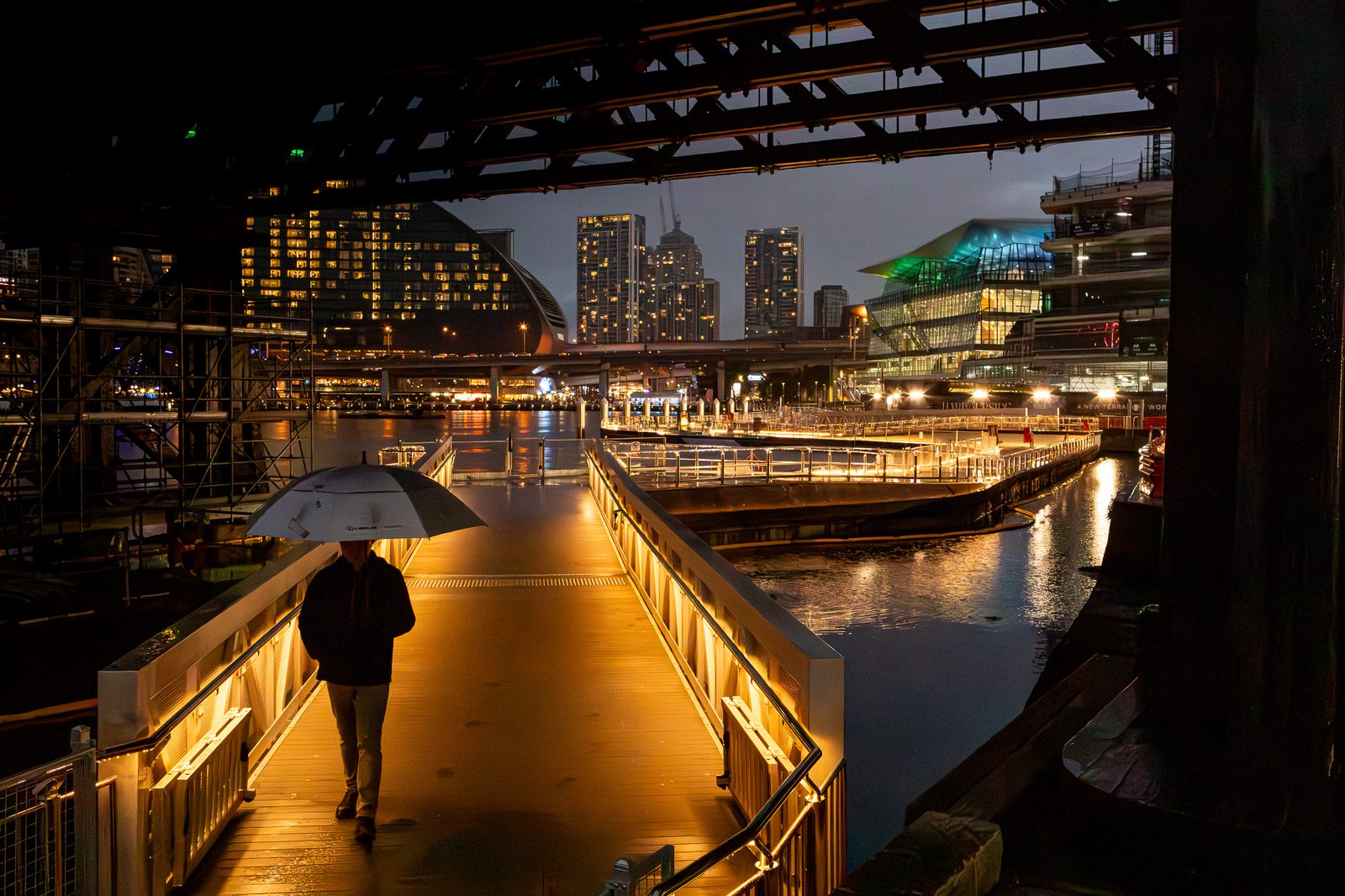 Darling Harbour, Sydney | Lone figure in rain | 2026