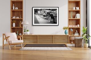 George St, Sydney | Happy man on bench | 2025 shown in a room